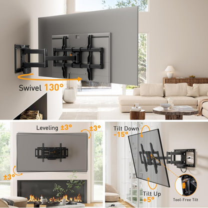 Full Motion TV Wall Mount with Power Strip for 42–90 Inch TVs, PGLF11-US