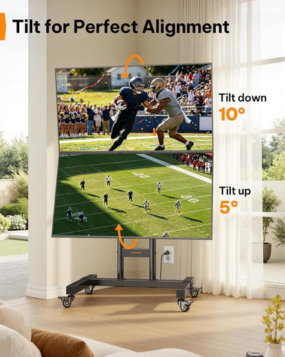 Perlegear Rolling TV Stand for 32–70 Inch Dual Screens, Holds up to 99 lbs Each, Mobile TV Stand with Power Outlet and Lockable Wheels, Tilt & Height Adjustable TV Cart, Max VESA 600x400mm, PGTVC31B