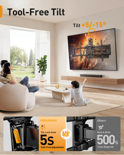 Perlegear Long Arm Full Motion TV Wall Mount for 42–90 Inch TVs up to 150 lbs, 40″ Long Extension, Pre-Assembled Corner TV Mount with Full Swivel, Tilt, Fits 8″/12″/16″/24″ Studs, Max VESA 800x400mm