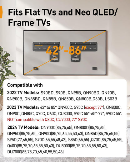 Perlegear Ultra Slim TV Wall Mount for 42”- 86” Flat and Neo QLED Frame TVs, Only 0.3” Low Profile TV Mount, Flat Television Wall Mount Holds up to 132 lbs, Only Included M6 Screws