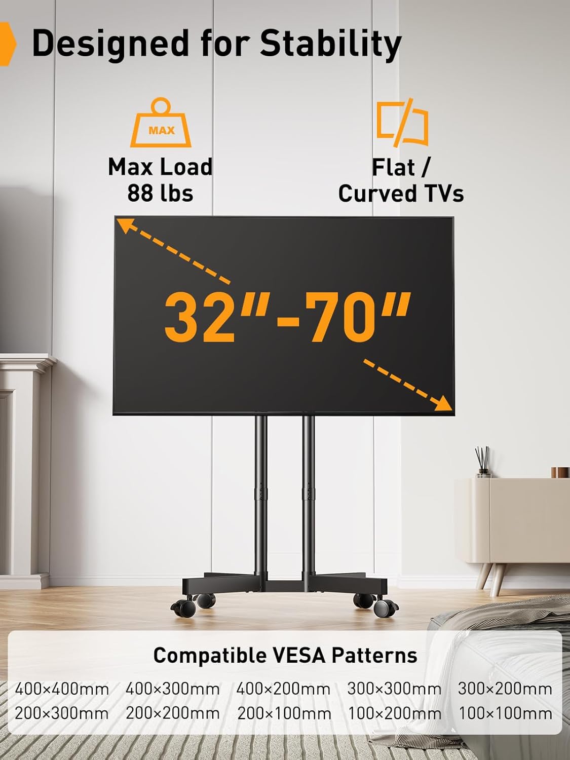 Rolling TV Stand for 32-70 inch TVs