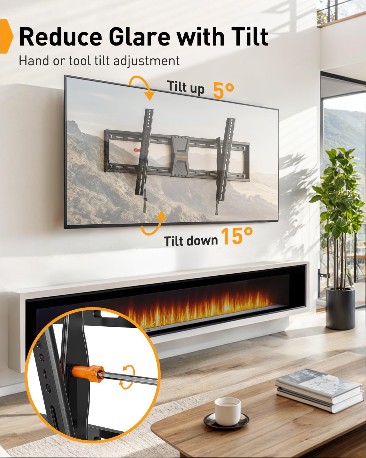 Perlegear Tilting TV Wall Mount for 42–90 Inch TVs up to 132 lbs, Low-Profile TV Mount Wall Bracket with Leveling After Mounting, Fast Install with Template & Hardware, Max VESA 800 x 400mm, PGXT5