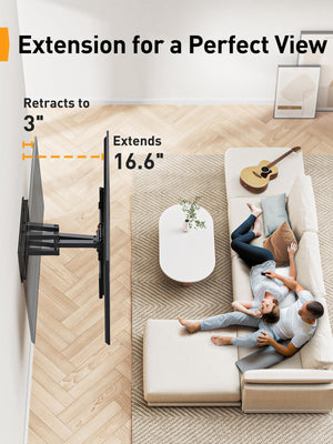 Perlegear UL Listed Full Motion TV Wall Mount for 42-85 inch TVs up to 132 lbs, TV Mount with Dual Articulating Arms, Tool-Free Tilt, Swivel, Extension, Leveling, Max VESA 600x400mm, 16
