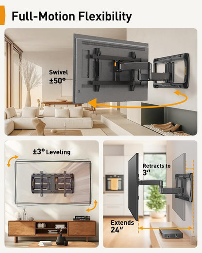 Perlegear Full Motion TV Wall Mount for 42-95″ TVs, PGTVM41B-LF-US