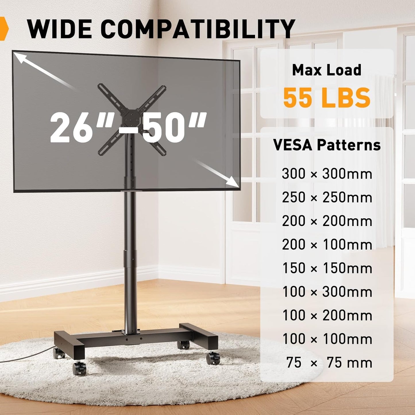 Rolling TV Stand with Power Outlet