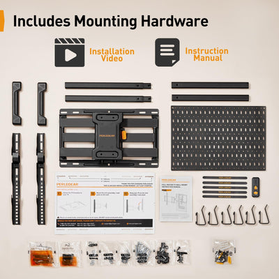 PERLEGEAR Full Motion TV Mount with Metal Pegboard for Most 42-84 inch Flat or Curved TVs up to 132 lbs, TV Wall Mount with Swivel & Tool-Free Tilt, Max VESA 600x400mm, Fits 12″/16″ Wood Studs, PGLF17