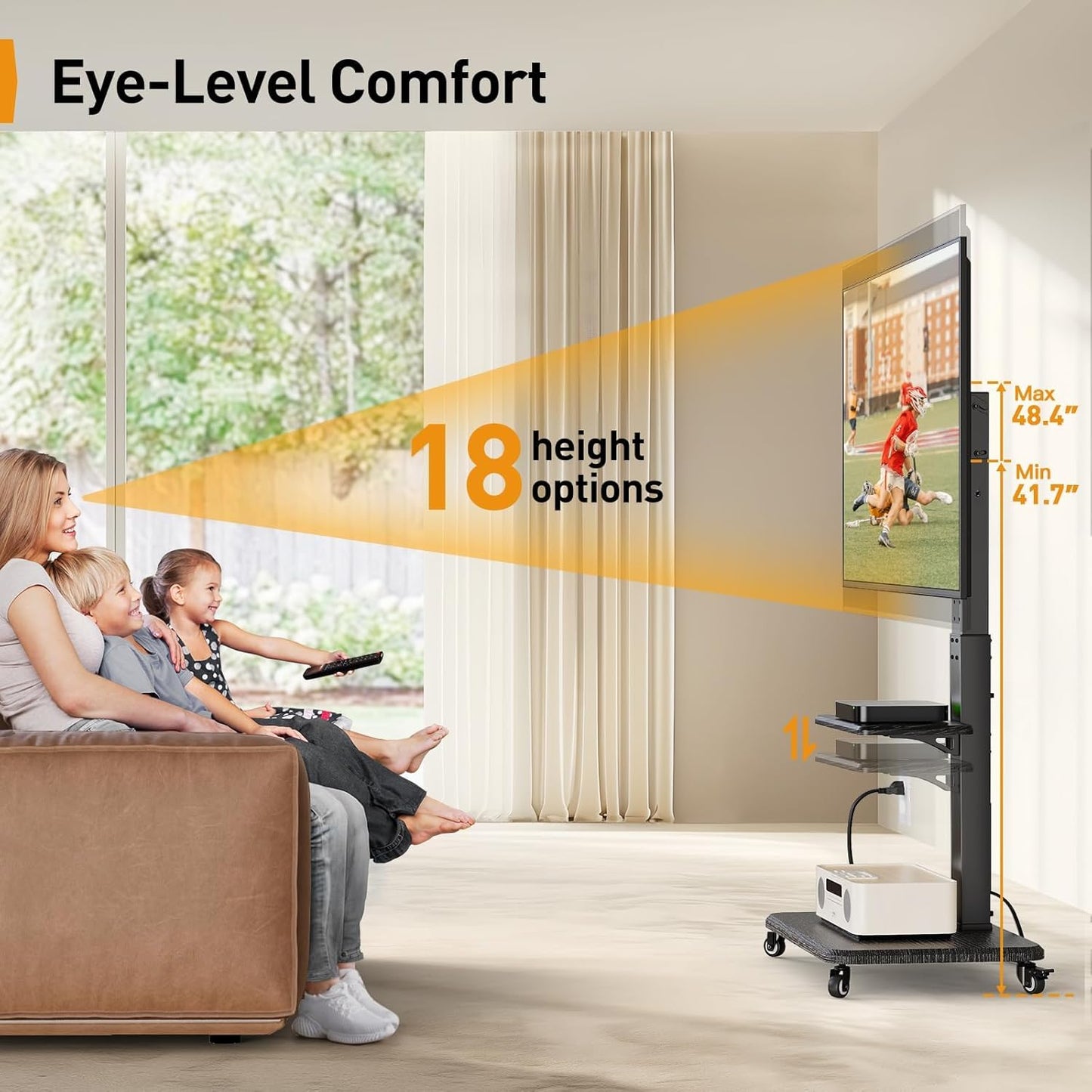 TV Cart with Power Outlet For 32" To 75" TVs