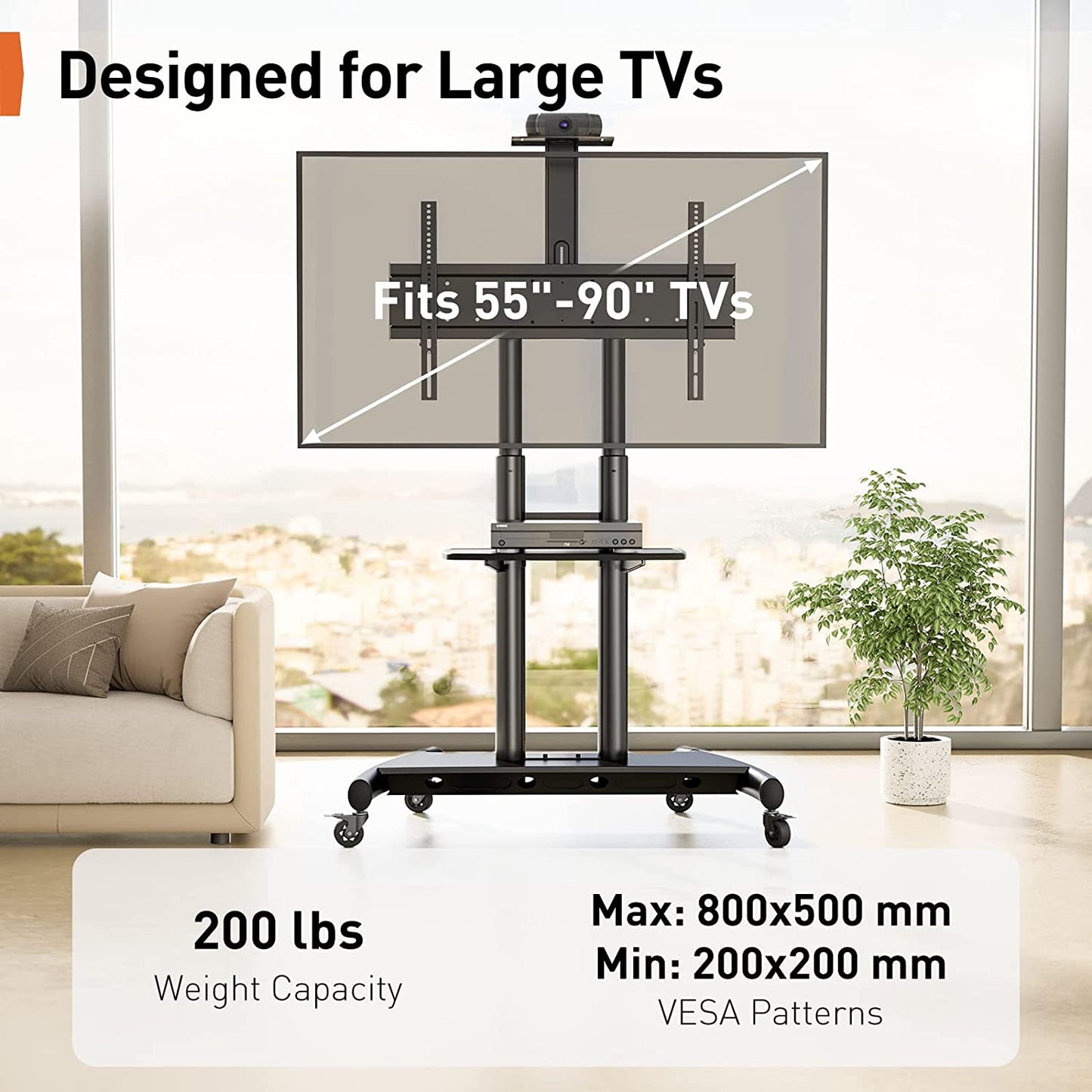Heavy-Duty TV Cart For 55" To 90" TVs