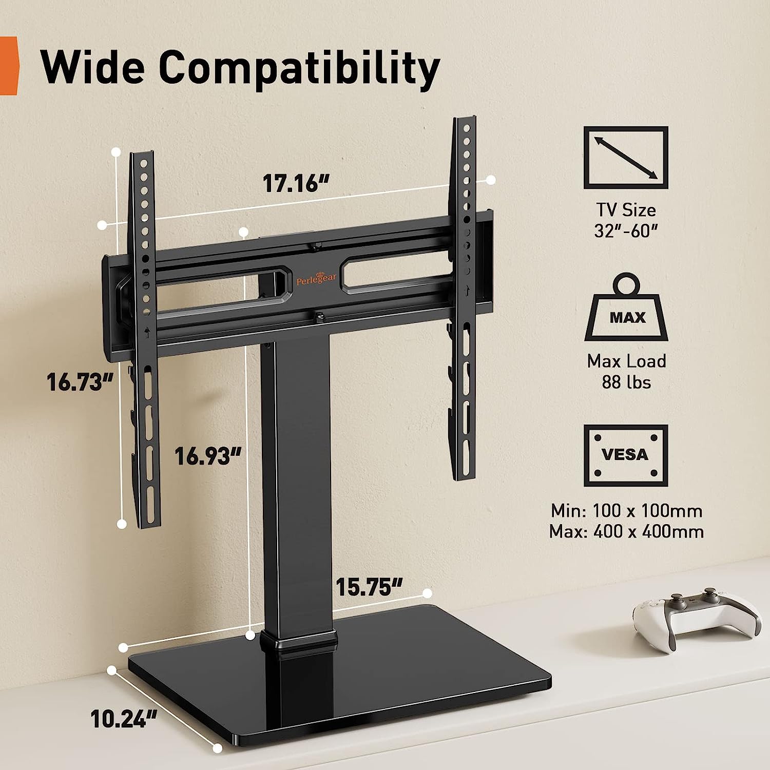 Swivel Tabletop TV Stand With Integrated Power Strip For 34