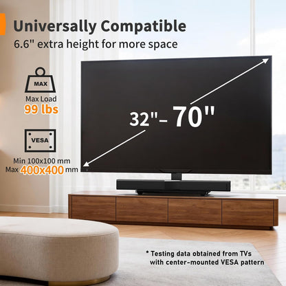 Perlegear Swivel TV Stand with Power Outlet for 32–72 inch TVs up to 99 lbs, Stable Tempered Glass Base, Universal TV Stand Base with Tilt, 9 height adjustments,cable management, max VESA 600x400mm