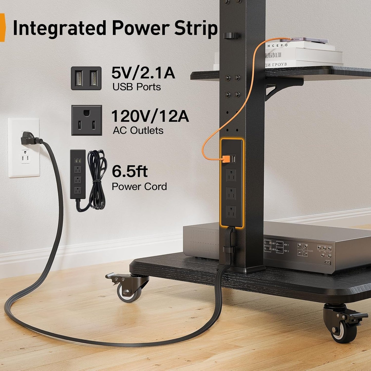 TV Cart with Power Outlet For 32" To 75" TVs