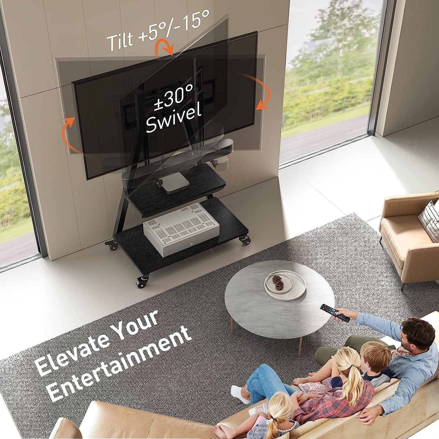 Heavy-Duty TV Cart For 43" To 83" TVs With Soundbar Mount