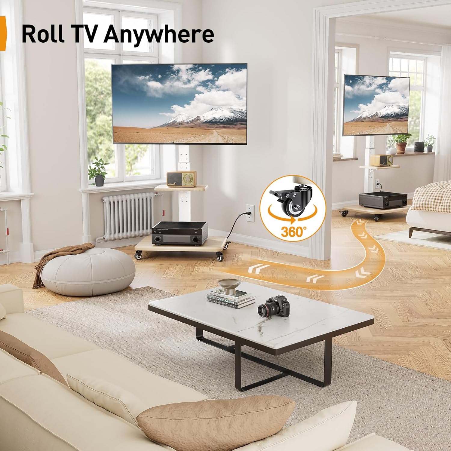 TV Cart（White） with Power Outlet For 32