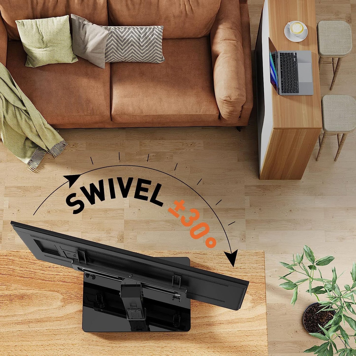 Swivel Tabletop TV Stand With Integrated Power Strip For 32" to 60" TVs