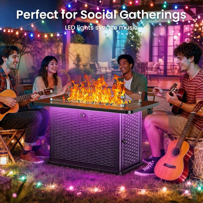 Outdoor Cozy Fire Pit with RGB Lighting Strip