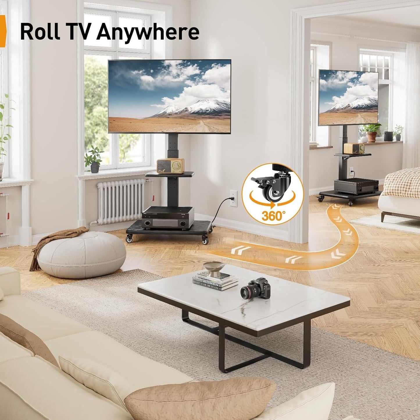 TV Cart with Power Outlet For 32" To 75" TVs