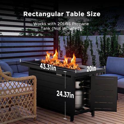 42 Inch Gas Fire Pit Table, 60,000 BTU Propane Fire Pit for Patio