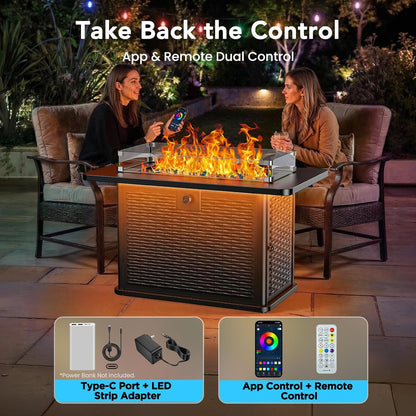 Outdoor Cozy Fire Pit with RGB Lighting Strip
