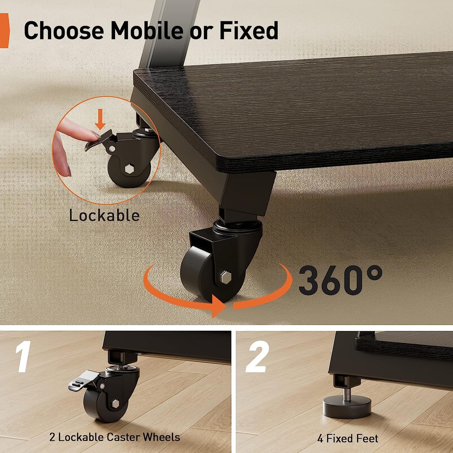 Heavy-Duty TV Cart For 43" To 83" TVs With Soundbar Mount