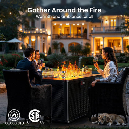 Rectangular Propane Fire Pit，60,000 BTU Output ｜ 43"
