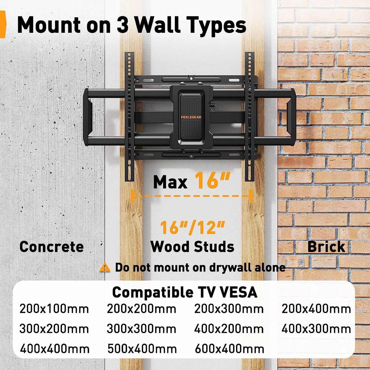 Telescopic Support TV Wall Mount For 40" To 82" TVs, PGLF9-US