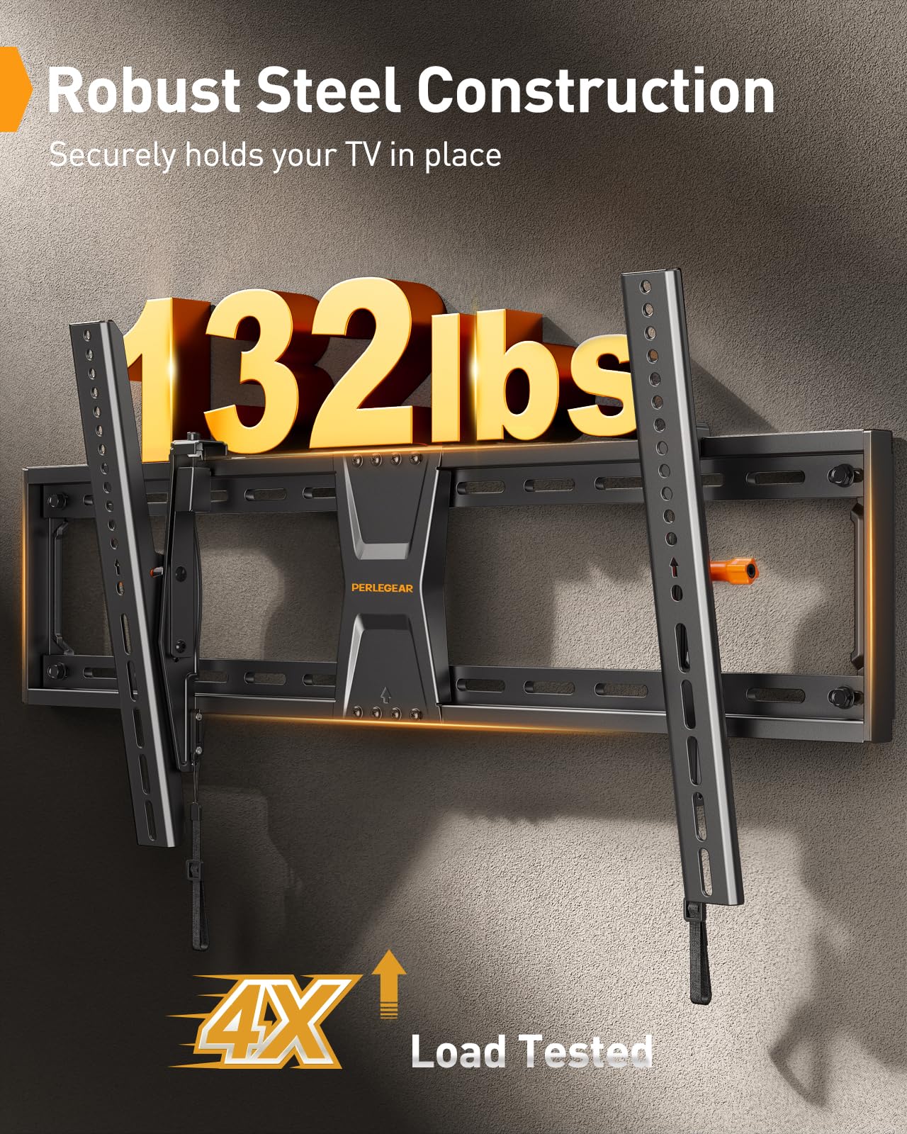 Perlegear Tilting TV Wall Mount for 42–90 Inch TVs up to 132 lbs, Low-Profile TV Mount Wall Bracket with Leveling After Mounting, Fast Install with Template & Hardware, Max VESA 800 x 400mm, PGXT5