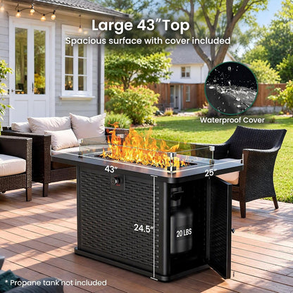 Rectangular Propane Fire Pit，60,000 BTU Output ｜ 43"