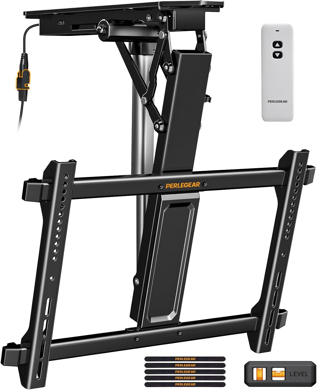Perlegear Electric Ceiling TV Mount with Remote for 32-70 inch Flat and Curved Screen TVs up to 88 lbs, Max VESA 600x400, Motorized TV Ceiling Mount Flip Down for Flat Roof, Drop Down Ceiling Mount-PGCM10-US