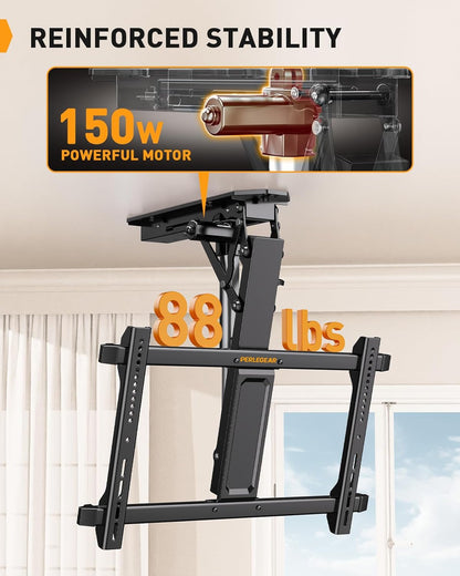 Perlegear Electric Ceiling TV Mount with Remote for 32-70 inch Flat and Curved Screen TVs up to 88 lbs, Max VESA 600x400, Motorized TV Ceiling Mount Flip Down for Flat Roof, Drop Down Ceiling Mount