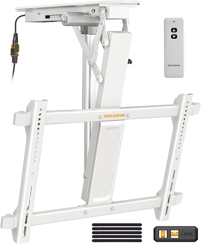 Perlegear Electric Ceiling TV Mount with Remote for 32-70 inch Flat and Curved Screen TVs up to 88 lbs, Max VESA 600x400, Motorized TV Ceiling Mount Flip Down for Flat Roof, Drop Down Ceiling Mount