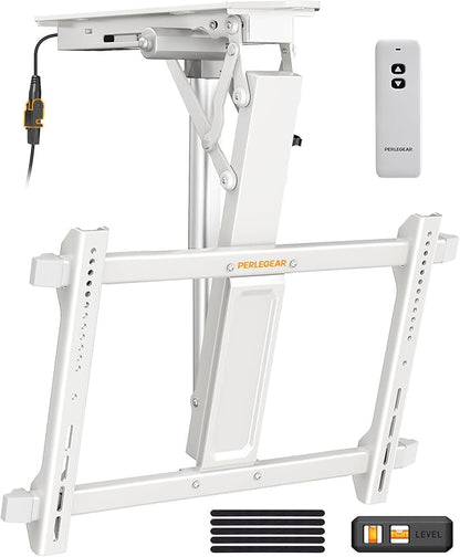 Perlegear Electric Ceiling TV Mount with Remote for 32-70 inch Flat and Curved Screen TVs up to 88 lbs, Max VESA 600x400, Motorized TV Ceiling Mount Flip Down for Flat Roof, Drop Down Ceiling Mount