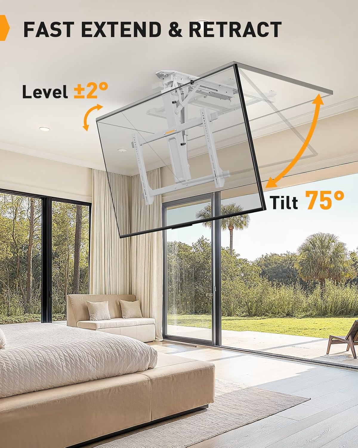 Perlegear Electric Ceiling TV Mount with Remote for 32-70 inch Flat and Curved Screen TVs up to 88 lbs, Max VESA 600x400, Motorized TV Ceiling Mount Flip Down for Flat Roof, Drop Down Ceiling Mount