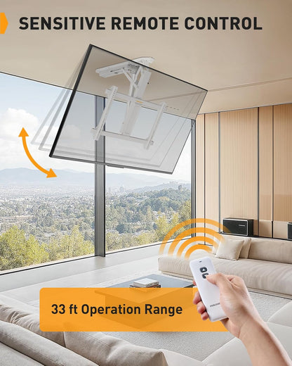 Perlegear Electric Ceiling TV Mount with Remote for 32-70 inch Flat and Curved Screen TVs up to 88 lbs, Max VESA 600x400, Motorized TV Ceiling Mount Flip Down for Flat Roof, Drop Down Ceiling Mount