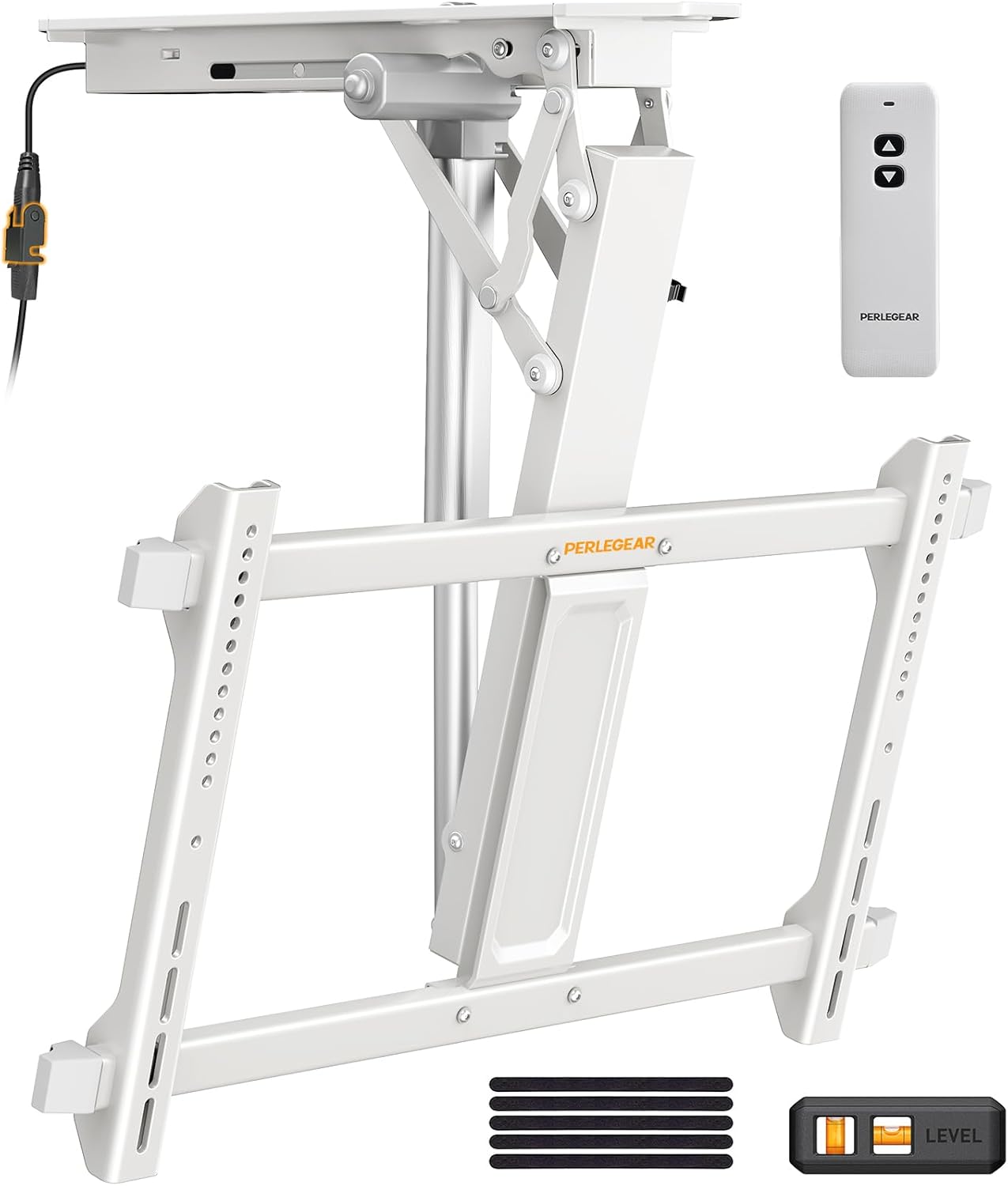 Perlegear Electric Ceiling TV Mount with Remote for 32-70 inch Flat and Curved Screen TVs up to 88 lbs, Max VESA 600x400, Motorized TV Ceiling Mount Flip Down for Flat Roof, Drop Down Ceiling Mount