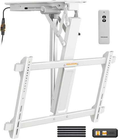 Perlegear Electric Ceiling TV Mount with Remote for 32-70 inch Flat and Curved Screen TVs up to 88 lbs, Max VESA 600x400, Motorized TV Ceiling Mount Flip Down for Flat Roof, Drop Down Ceiling Mount