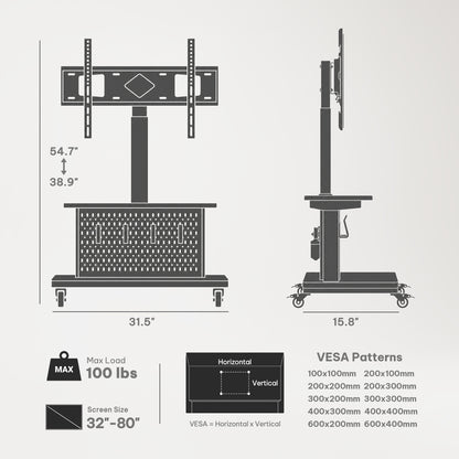 TV Cart with Remote Control For 32" To 80" TVs