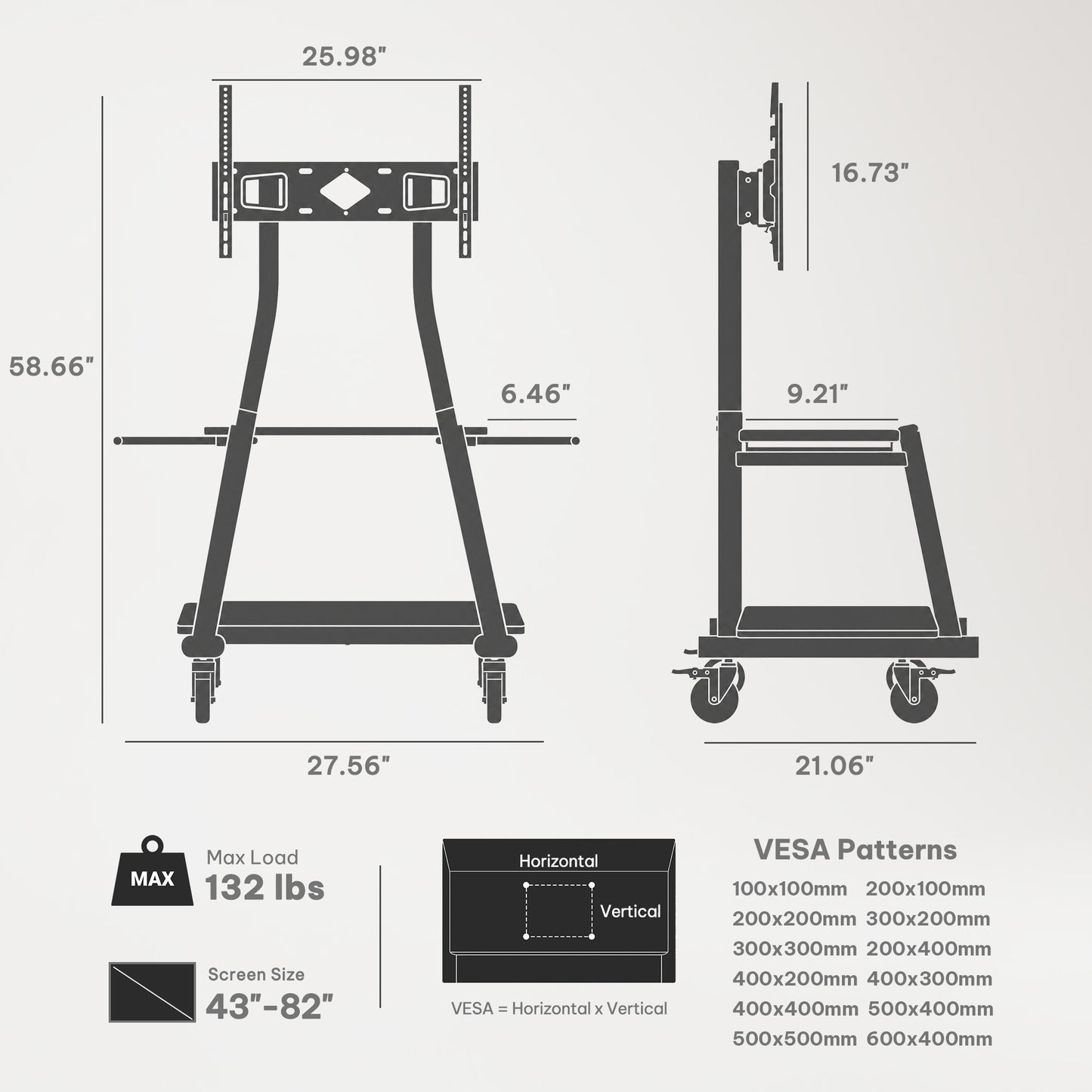 Heavy-Duty TV Cart For 43" To 82" TVs