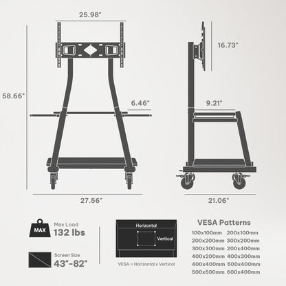 Heavy-Duty TV Cart For 43" To 82" TVs
