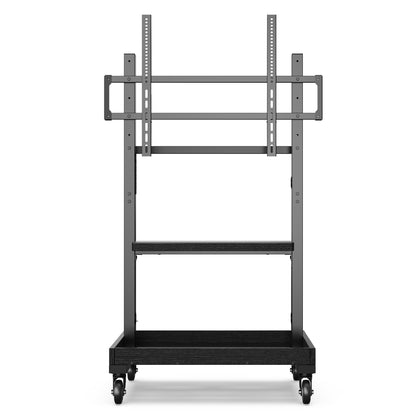 Perlegear Rolling TV Stand for 32”-110” TVs up to 250 lbs, Outdoor TV Stand with Large Wheels, Handle & Power Outlet, Height Adjustable Mobile TV Cart with Wood Shelf, Max VESA 800x600mm