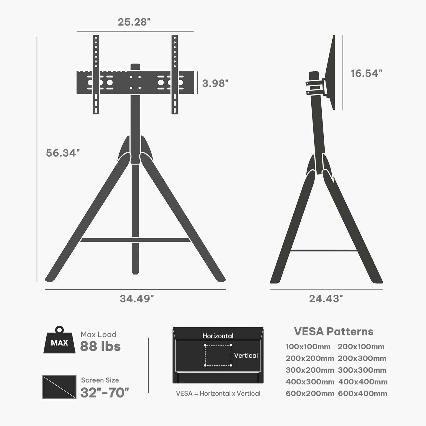 Perlegear Universal Floor TV Stand for 32–70" TVs,PGFLS34BPGFLS38B-US