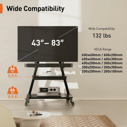 Heavy-Duty TV Cart For 43" To 83" TVs With Soundbar Mount