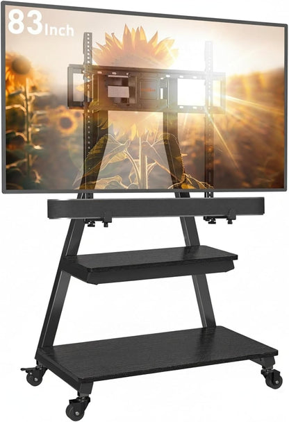 Heavy-Duty TV Cart For 43" To 83" TVs With Soundbar Mount