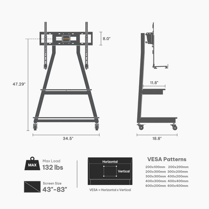 Tilting Heavy-Duty Floor TV Stand for 43"-83" TVs | TS22