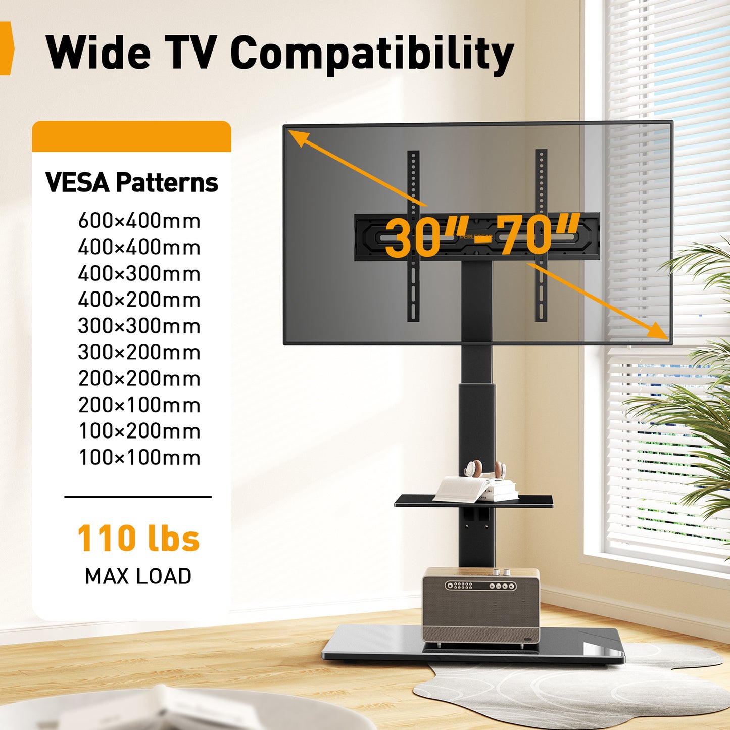 Floor TV Stand For 30" to 70" TVs