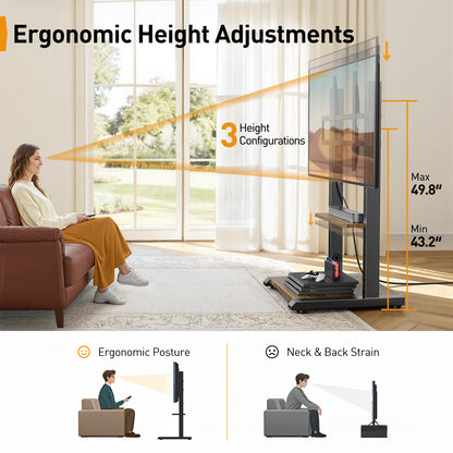 Perlegear Floor TV Stand for 50–110″ TVs with Power Strip, Holds Up to 250 lbs, Universal Standing TV Mount with Adjustable Shelf & Feet, Max VESA 800x600mm, Tall TV Stand for Living Room