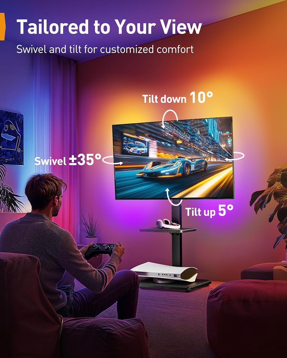 Floor TV Stand with LED Light for 32”-75" TVs