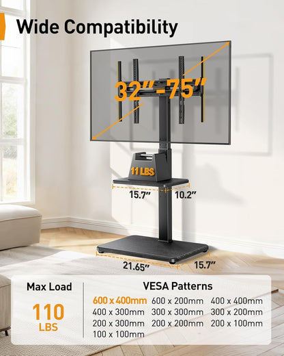 Floor TV Stand with LED Light for 32”-75" TVs