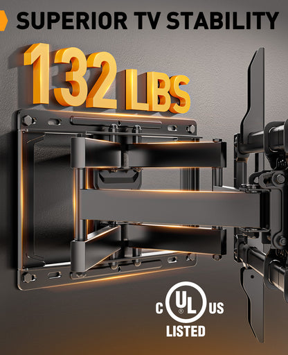 Perlegear UL Listed Full Motion TV Wall Mount for Most 42–86 inch Flat Curved TVs up to 132 lbs, PGLF12