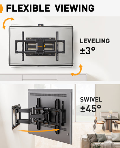 Perlegear UL Listed Full Motion TV Wall Mount for Most 42–86 inch Flat Curved TVs up to 132 lbs, PGLF12
