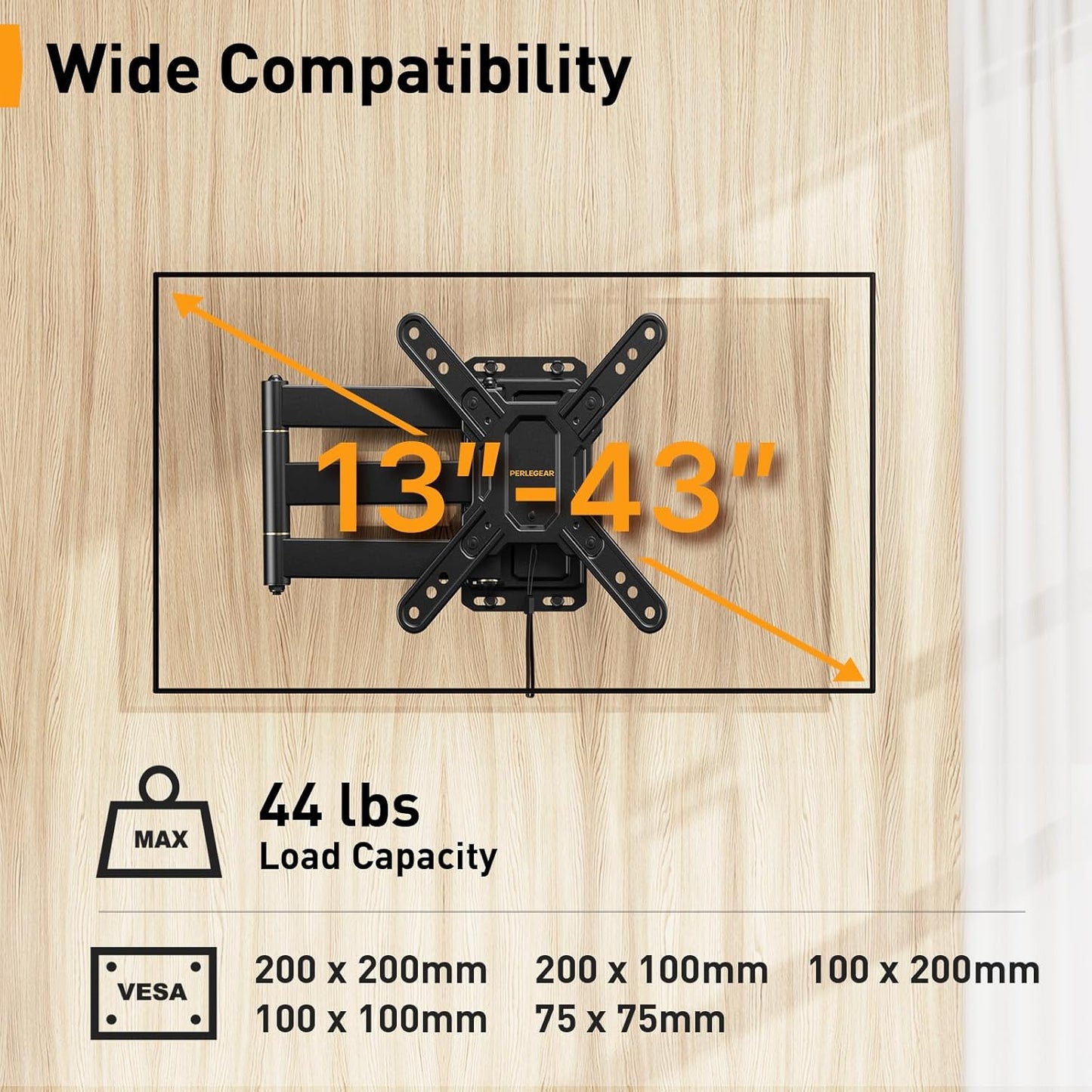 Recreational Vehicle Full Motion TV Wall Mount For 13" to 43" TVs, PGLRVF2